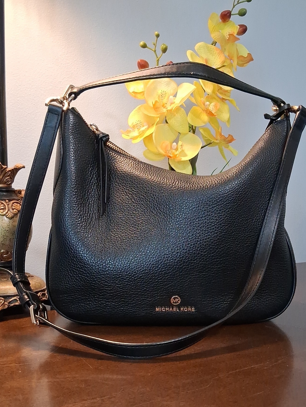 Michael Kors Black Pebbled Leather Shoulder Hobo